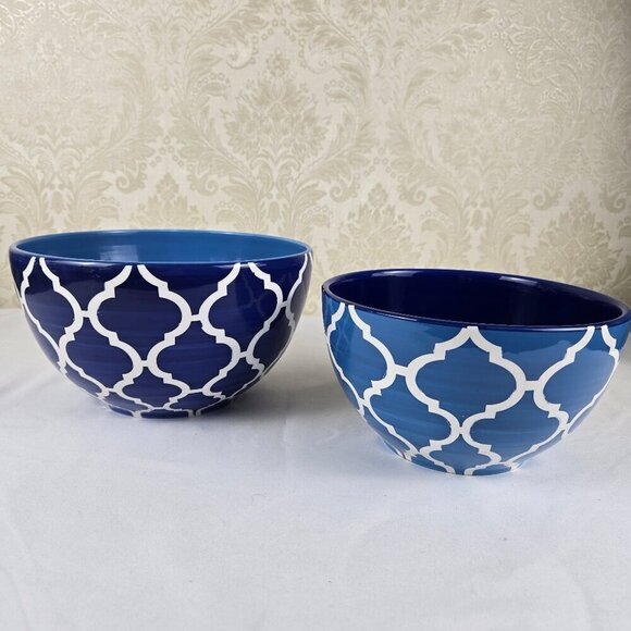 Coventry Nesting Arabesque Bowls Blue White Pattern Dishwashe Safe Ceramic - Picture 1 of 9